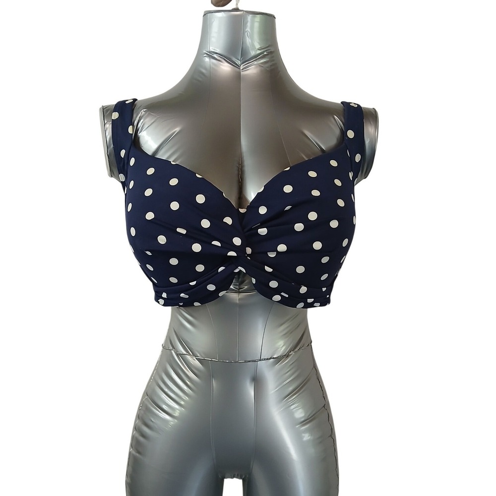 Lands End Navy Blue‎ Polka Dot Retro Underwire Bikini Top 14 DD V3388/F3482